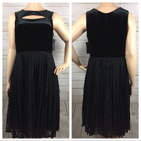 LANE BRYANT Black Velvet Pleated Midi Dress NWT - Picture 2 of 4